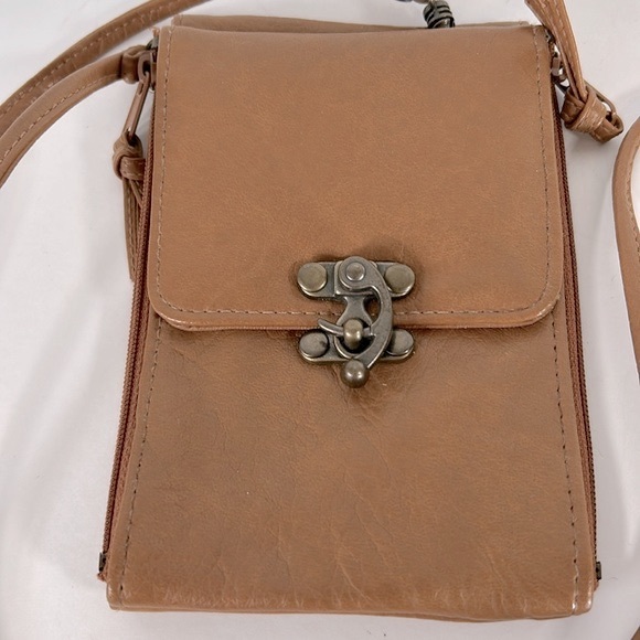 Via Moda Small Crossbody Clutch Festival Pouch Zipper Pockets Brass Spin Closure - Picture 3 of 12